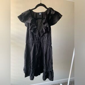 NWT Old Navy Women’s Black Ruffled Sleeve Dress With Pockets Size Small